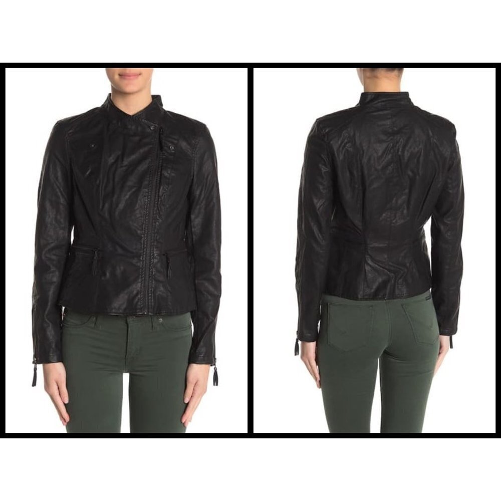 Blank NYC Black Leather Moto Asymmetrical Jacket Size M Flattering Fit - Picture 2 of 10